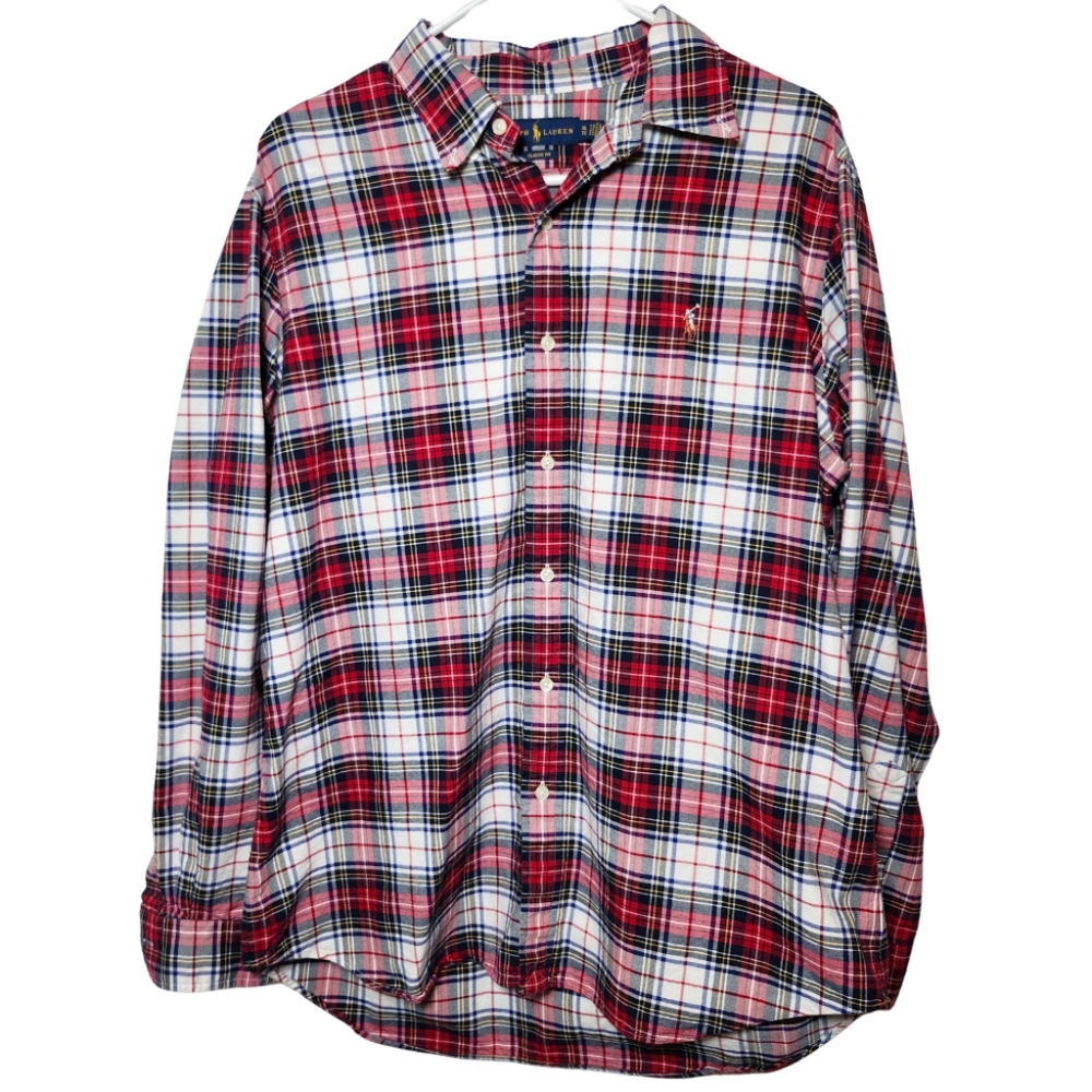 Ralph Lauren Men's Red Plaid Long Sleeve Button Down Shirt Classic FIT